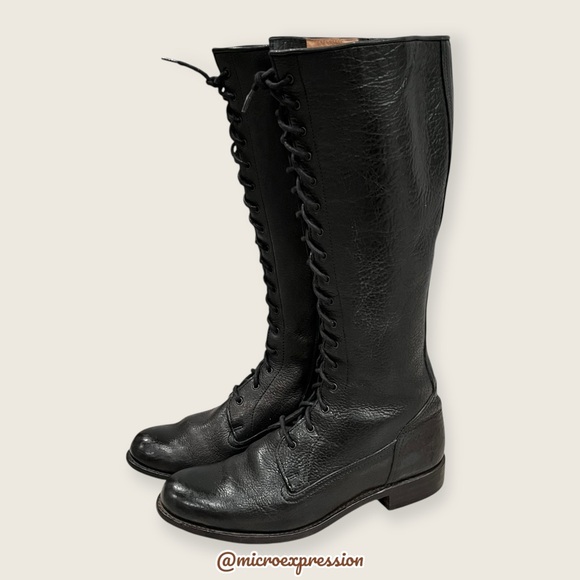$625 Frye Vienna Tall Black Genuine Leather Lace Up Knee High Zip Riding Boot - Picture 10 of 15